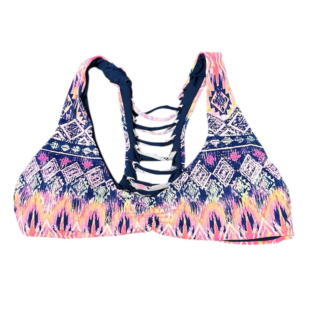 EUC Tinibikini Swimwear Abstract Tribal Bikini Top in Pink/Blue